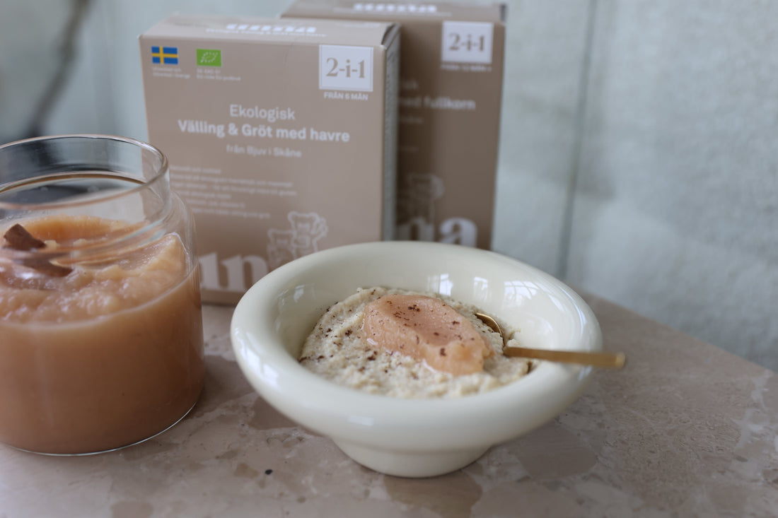 Krämig gröt med vanilj, kokos och äppelmos